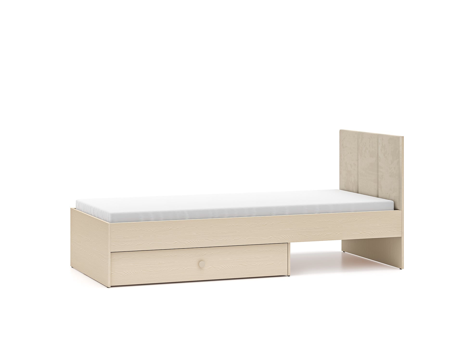 Lit enfant Moderne avec Tête de Lit en Velours Beige et Structure en Sable du Désert – Design Élégant et Confort Assuré - Decora Home