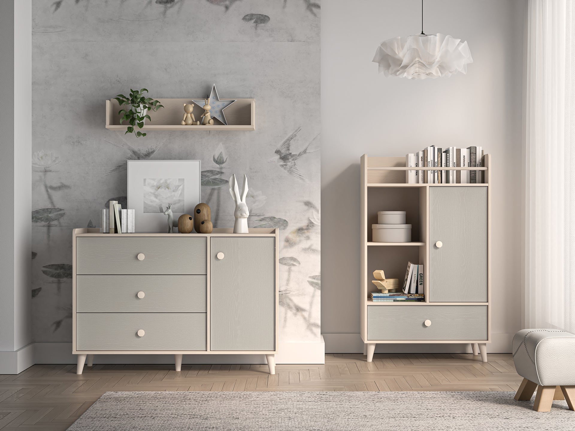 Étagère enfant moderne en panneau laminé, résistante aux rayures et à l'humidité. - Decora Home