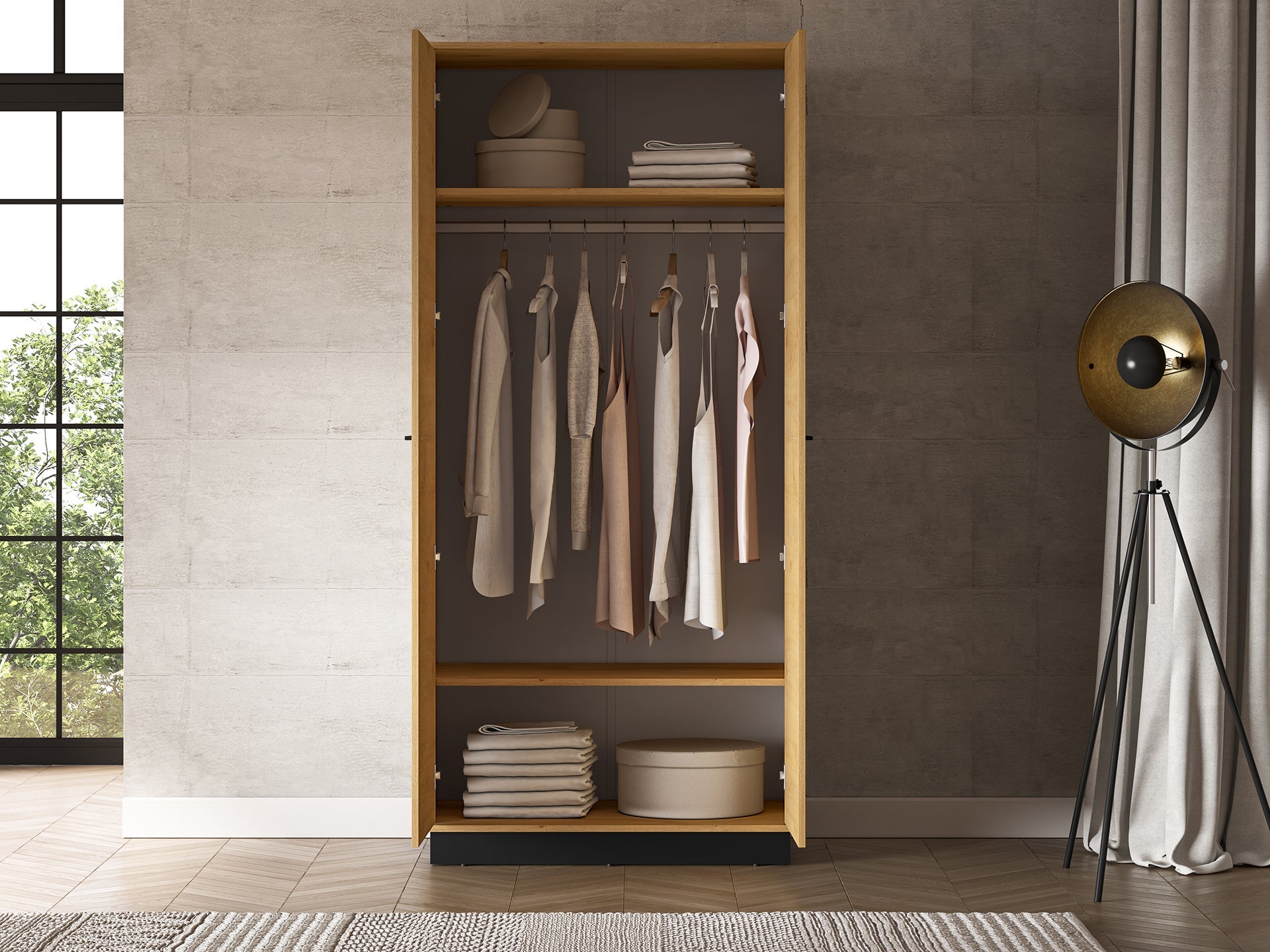 Armoire en Chêne Élégant avec Base Noire - Design Moderne et Résistant - Decora Home