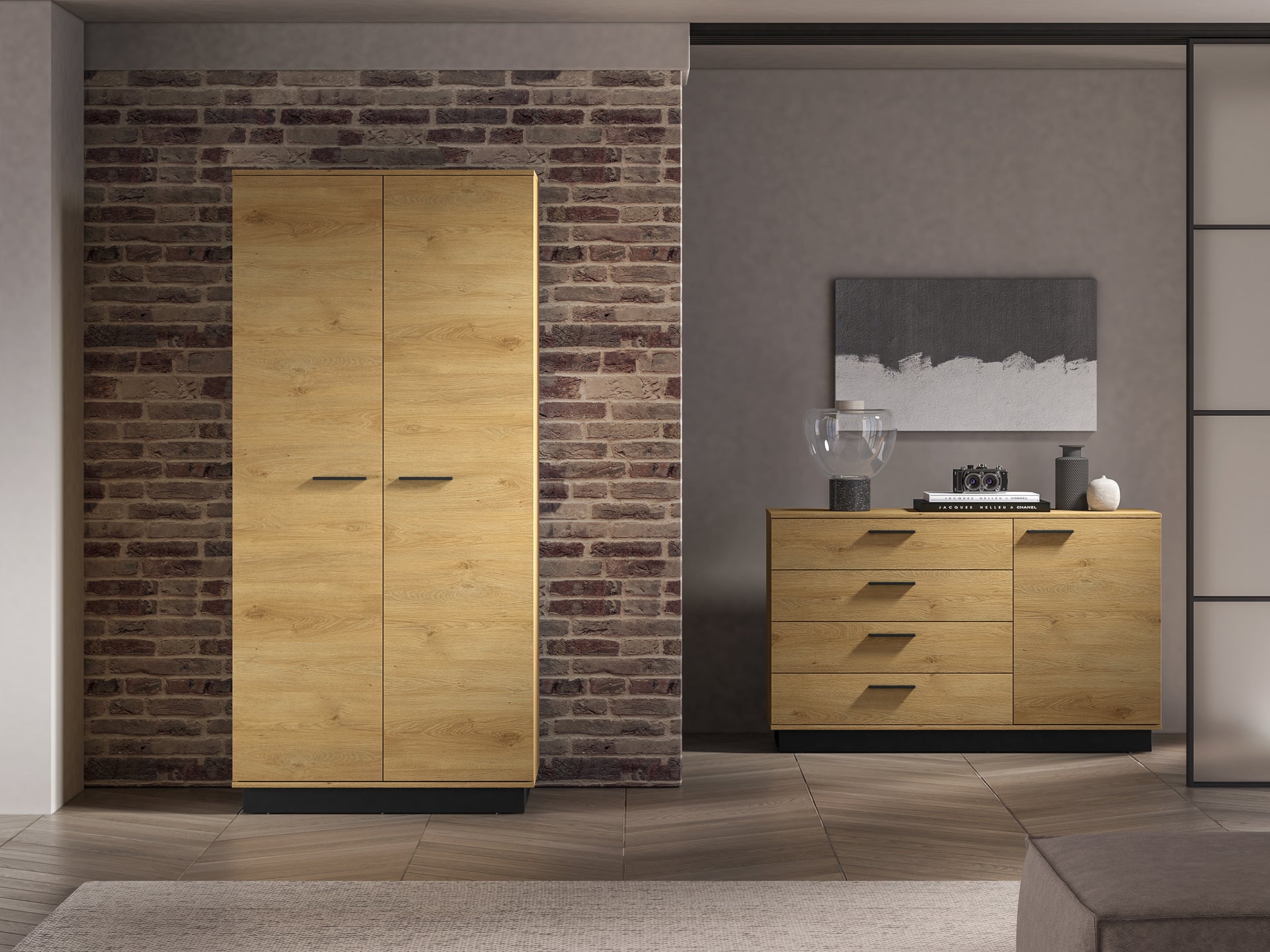 Armoire en Chêne Élégant avec Base Noire - Design Moderne et Résistant - Decora Home
