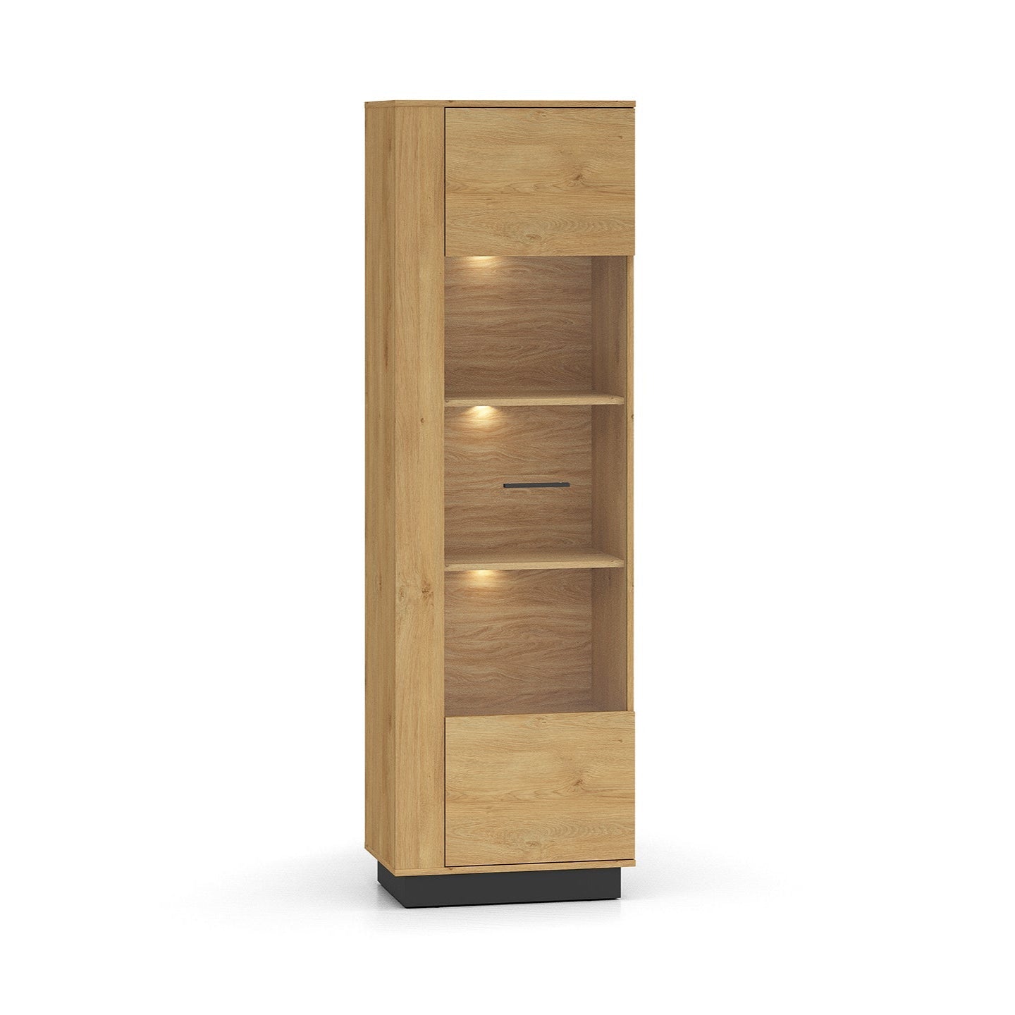 Vitrine en Chêne Élégant avec Base Noire - Design Moderne et Fonctionnalité Droite-Gauche - Decora Home