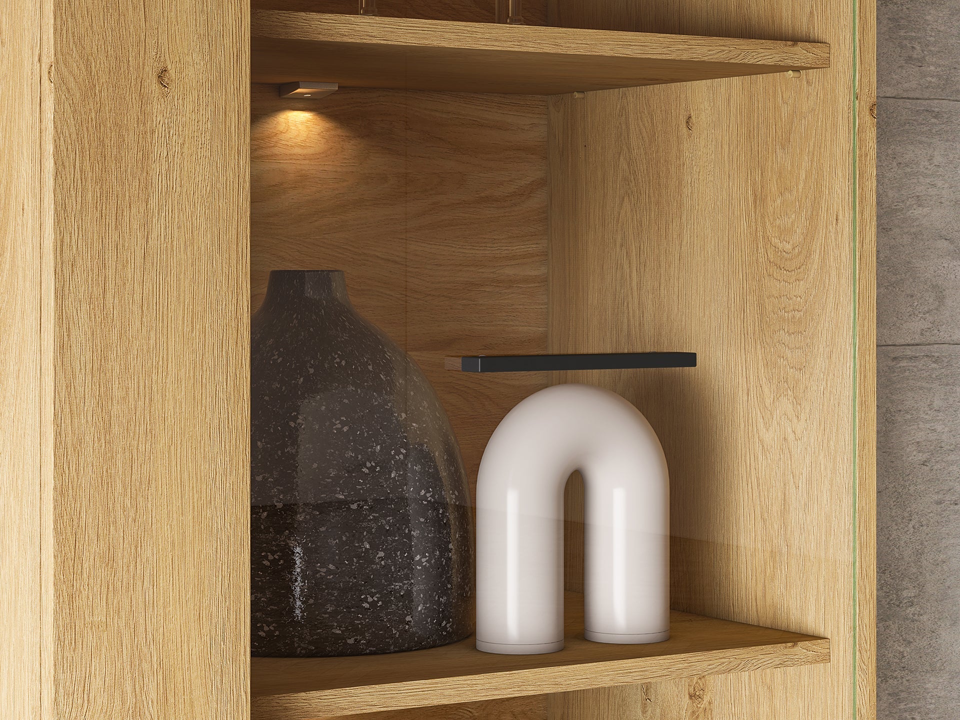 Vitrine en Chêne Élégant avec Base Noire - Design Moderne et Fonctionnalité Droite-Gauche - Decora Home
