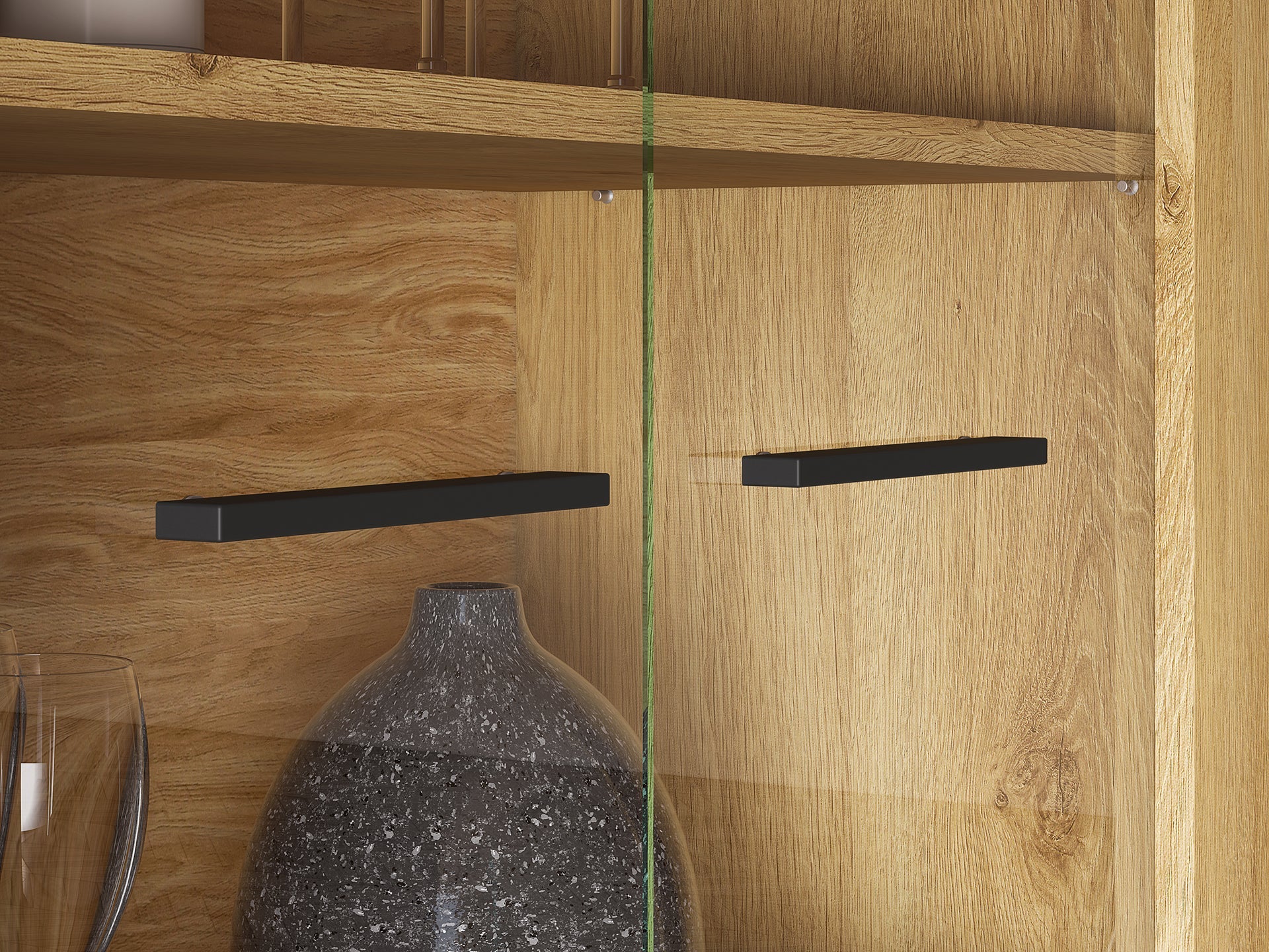 Vitrine en Chêne Élégant avec Base Noire - Design Moderne et Sécurité Renforcée - Decora Home