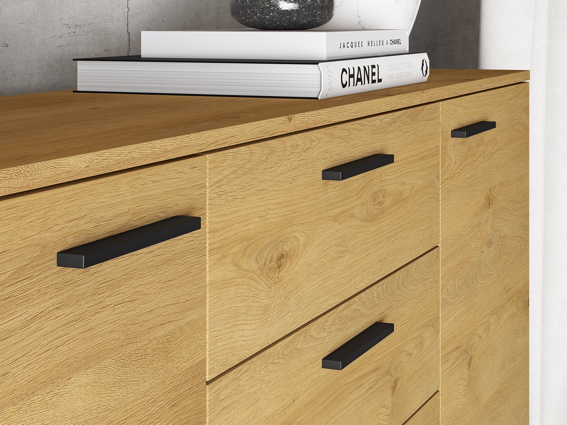 Commode, Buffet, Buffet en Chêne Élégant avec Base Noire - Design Moderne et Grande Capacité - Decora Home