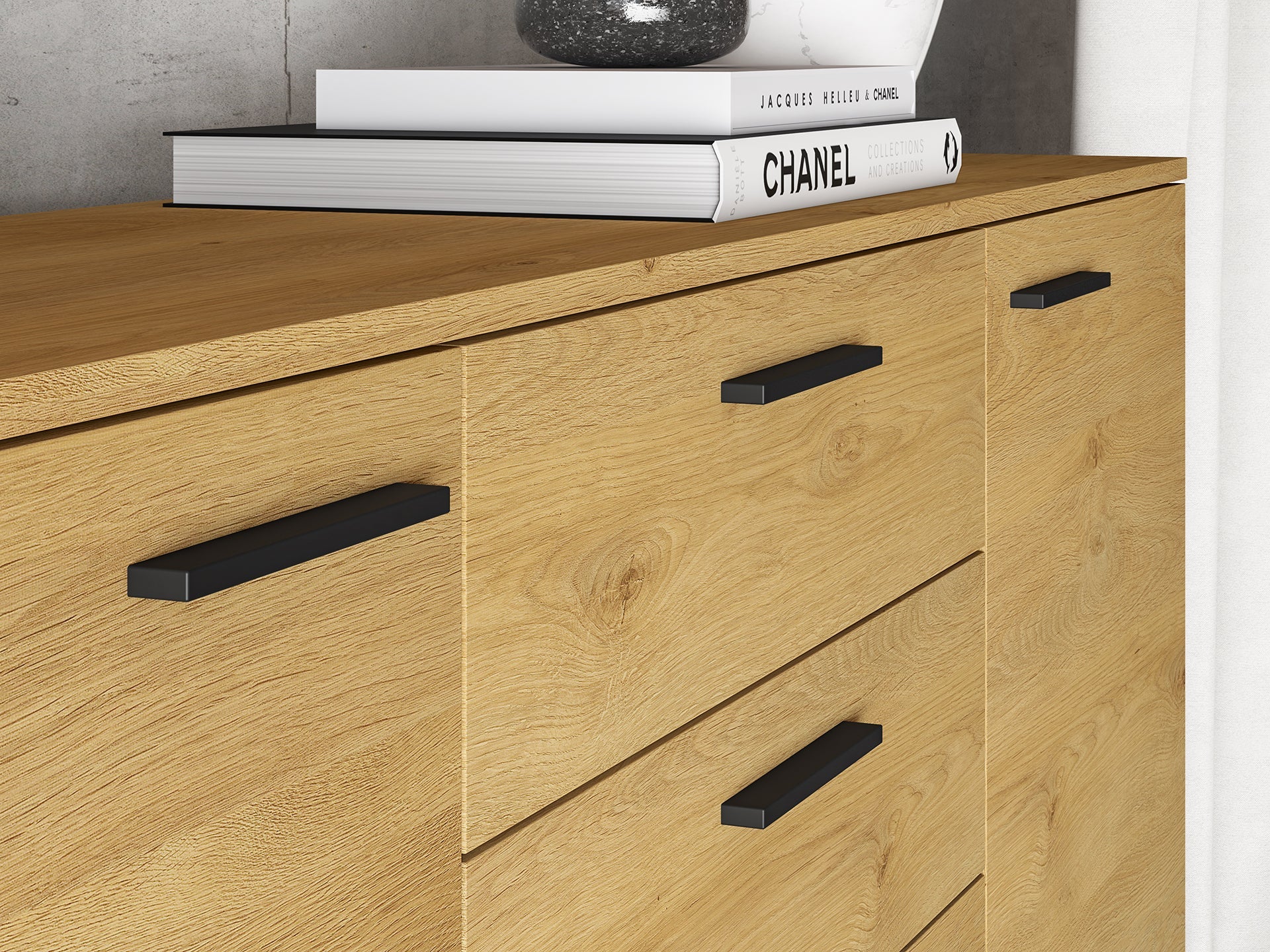 Commode, Buffet, Buffet en Chêne Élégant avec Base Noire - Design Moderne et Grande Capacité - Decora Home