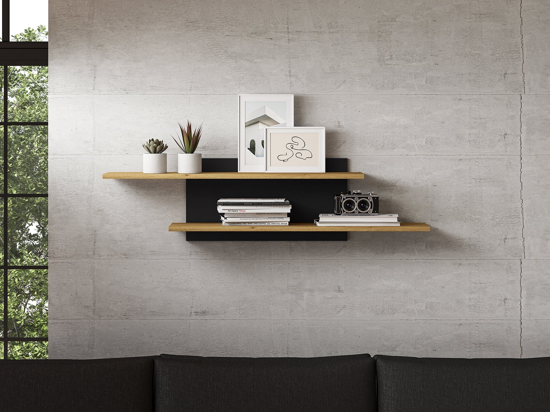 Étagère en Chêne Élégant avec Base Noire - Design Moderne et Haute Résistance - Decora Home