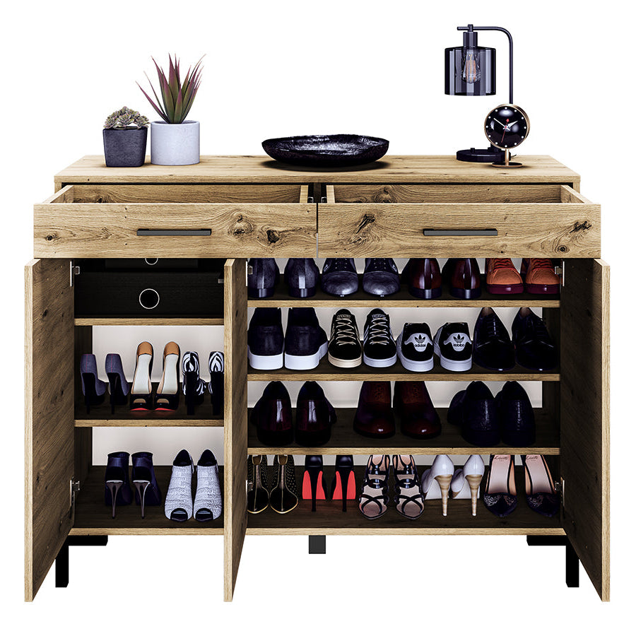 Meuble à chaussures en chêne artisanal – Rangement pratique et design robuste - Decora Home