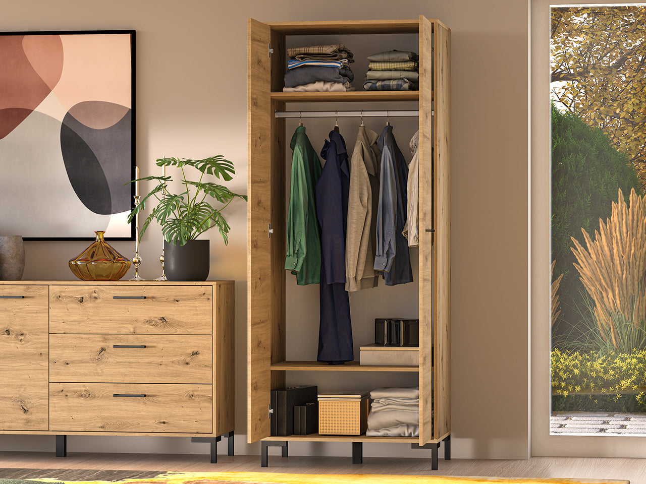 Armoire haute en chêne artisanal – Design moderne et finitions durables - Decora Home