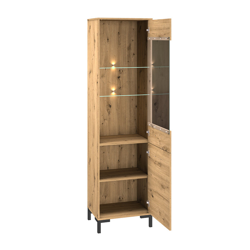 Vitrine haute en chêne artisanal – Modularité droite/gauche & éclairage LED en option - Decora Home