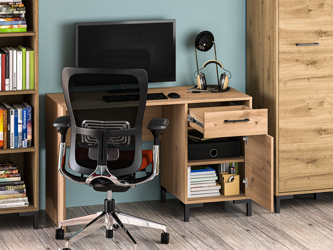 Bureau en Chêne Artisanal avec Bordure ABS - Résistant aux Rayures et Humidité, Design Moderne et Fonctionnel - Decora Home