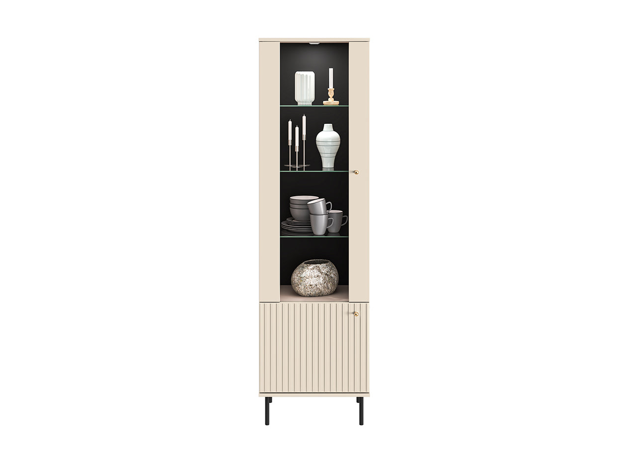 Vitrine Sofina avec MDF Cachemire & Finitions en Or Brossé - Decora Home