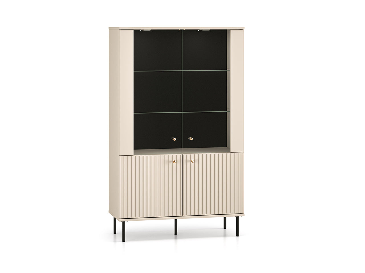 Vitrine avec Étagères en Verre et éclairage LED et couleur Cachemire finitions Or Brossé - Decora Home
