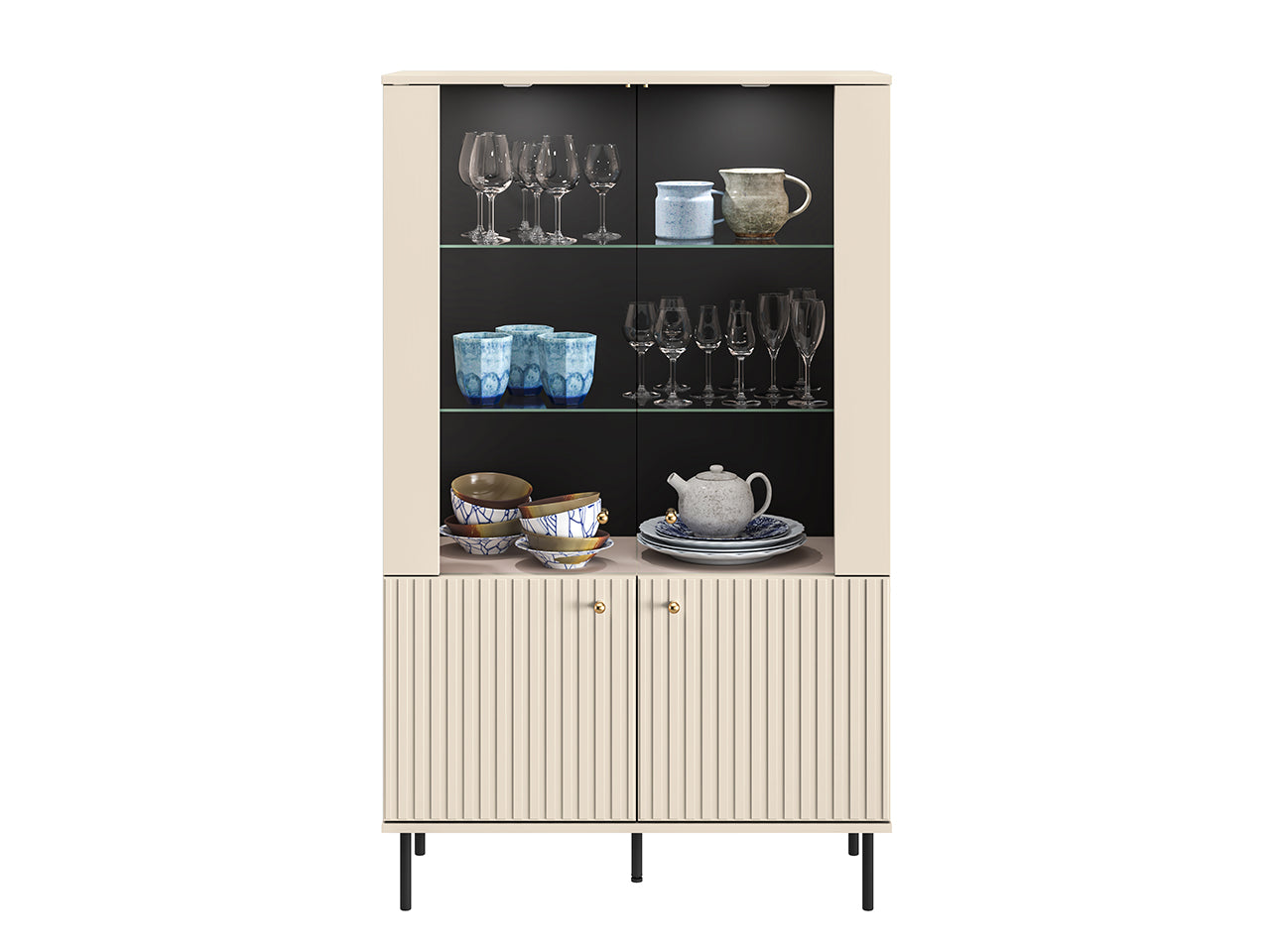 Vitrine avec Étagères en Verre et éclairage LED et couleur Cachemire finitions Or Brossé - Decora Home