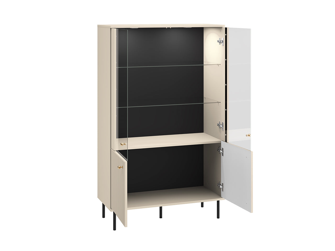Vitrine avec Étagères en Verre et éclairage LED et couleur Cachemire finitions Or Brossé - Decora Home