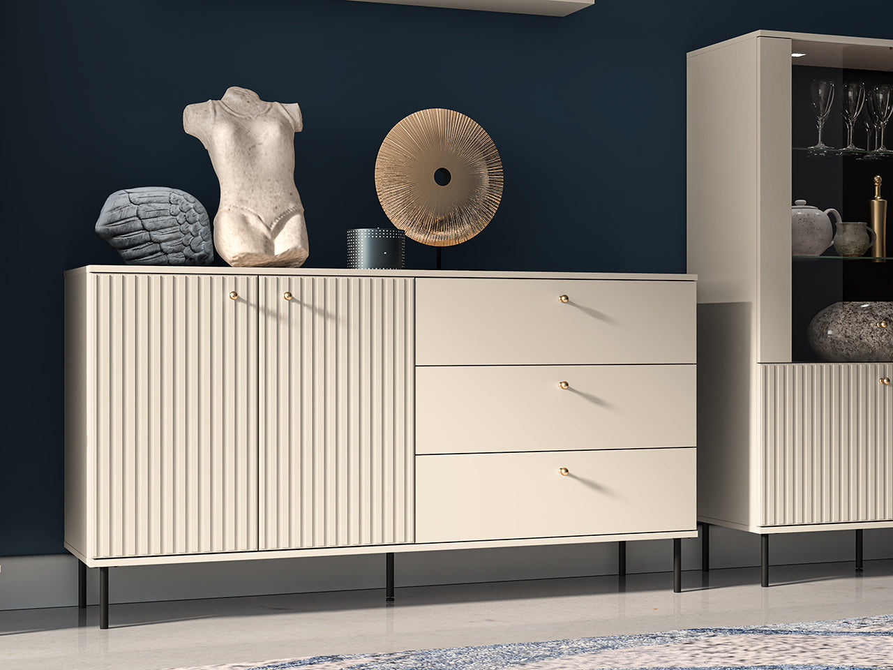 Commode, Buffet Cachemire avec Tiroirs Profonds & Finitions en Or Brossé - Decora Home