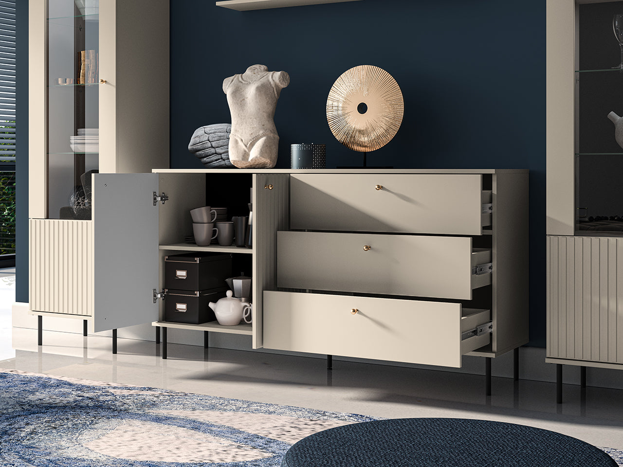 Commode, Buffet Cachemire avec Tiroirs Profonds & Finitions en Or Brossé - Decora Home