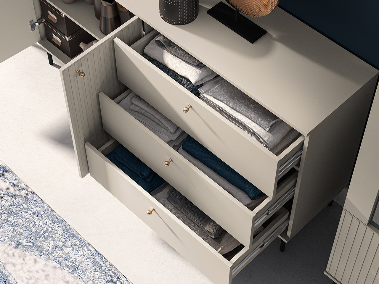 Commode, Buffet Cachemire avec Tiroirs Profonds & Finitions en Or Brossé - Decora Home