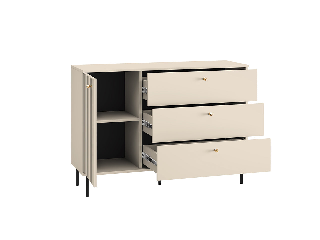 Commode, Buffet en MDF Cachemire avec Tiroirs Profonds & Finitions en Or Brossé - Decora Home