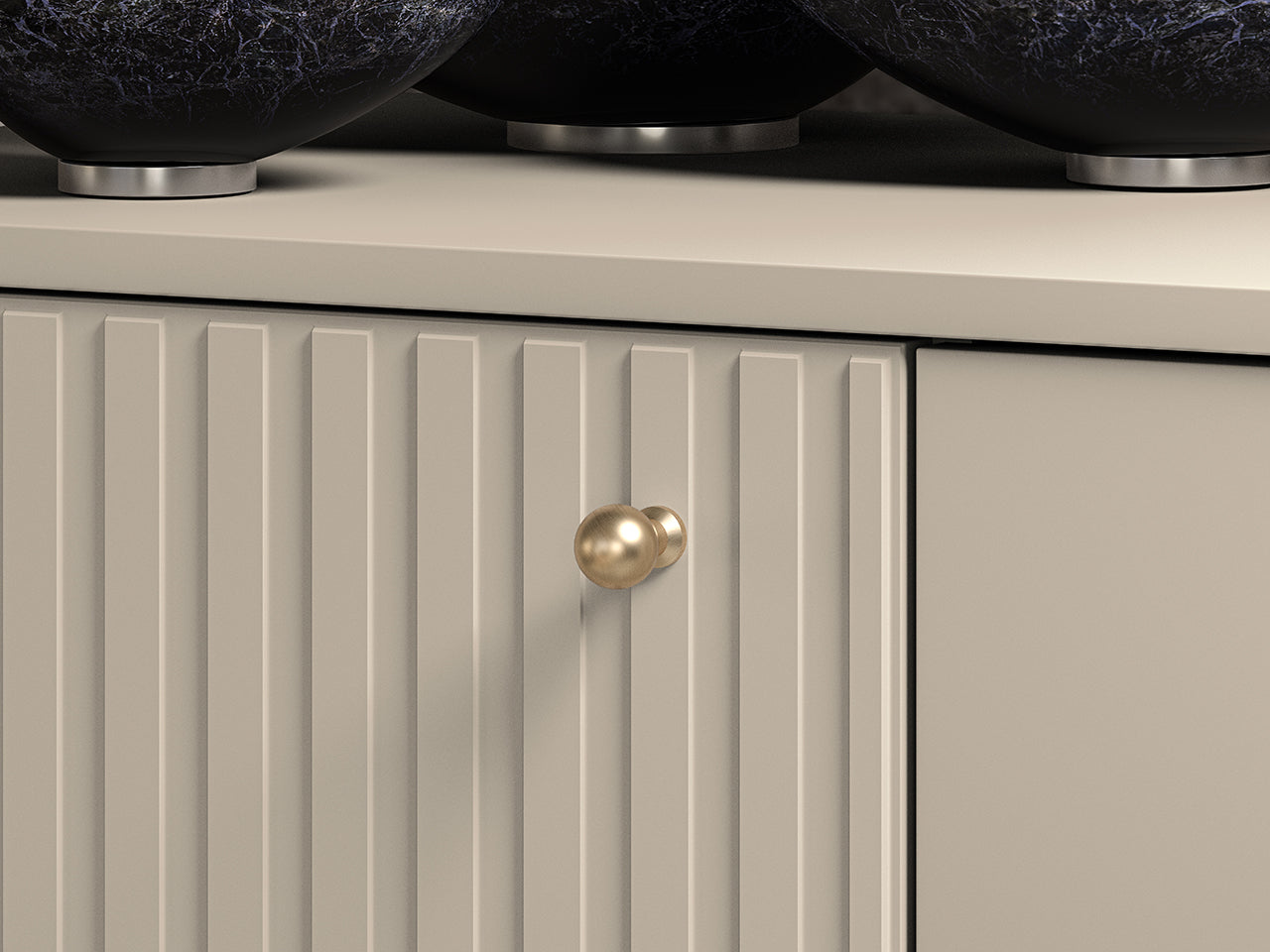 Commode, Buffet en MDF Cachemire avec Tiroirs Profonds & Finitions en Or Brossé - Decora Home