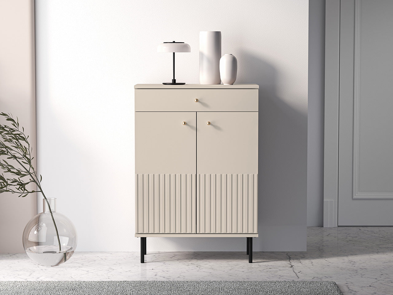 Meuble à Chaussures avec Doubles Portes et Tiroir à Extension Complète MDF Cachemire|Offre Limitée|Decora Home