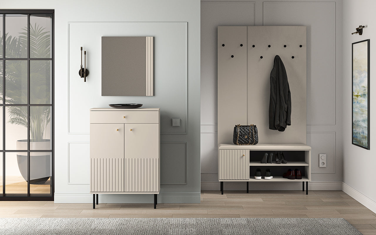 Meuble à Chaussures avec Doubles Portes et Tiroir à Extension Complète - MDF Cachemire - Decora Home