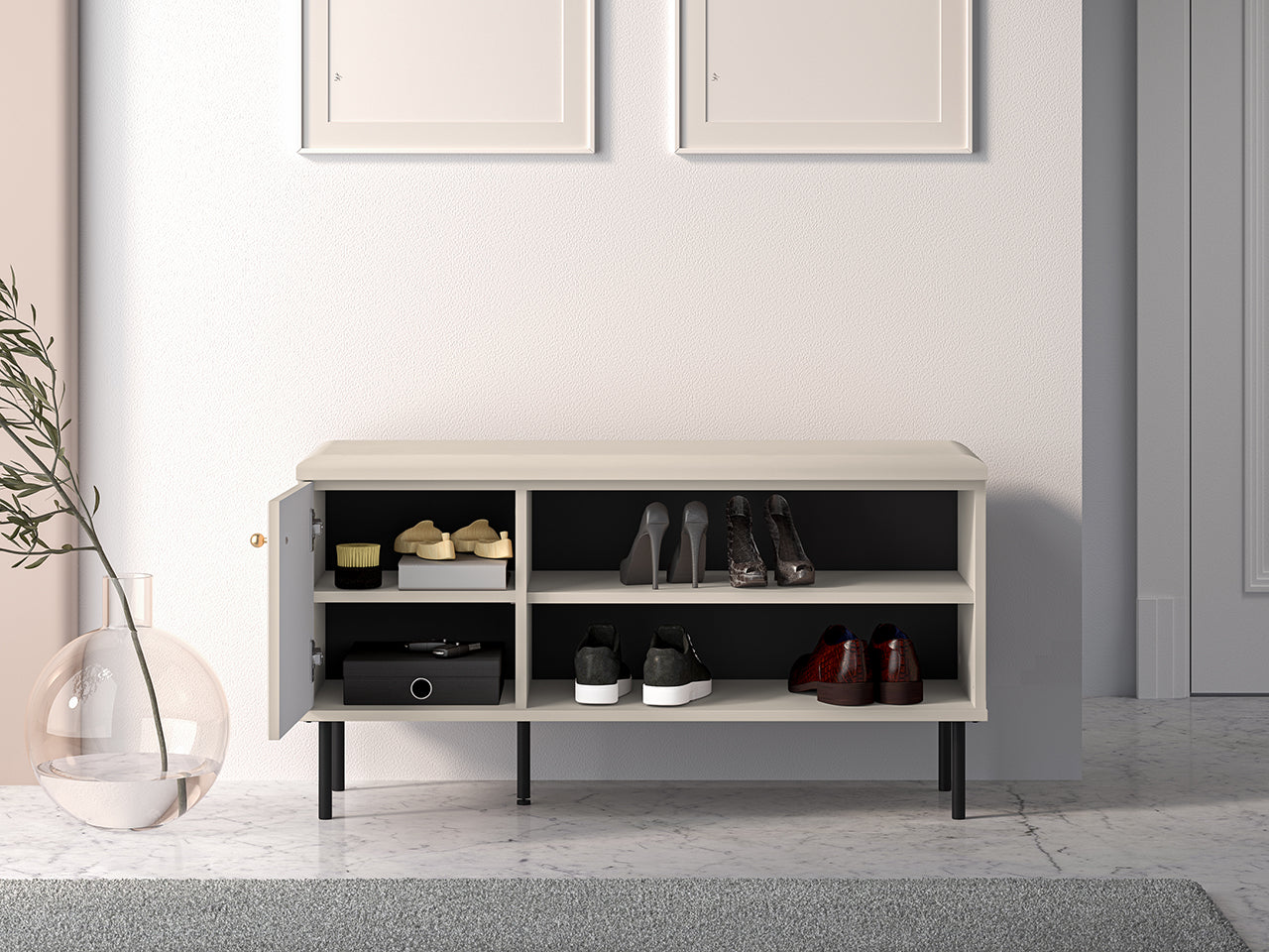 Meuble à Chaussures Sofina avec Siège Rembourré - MDF Cachemire - Decora Home
