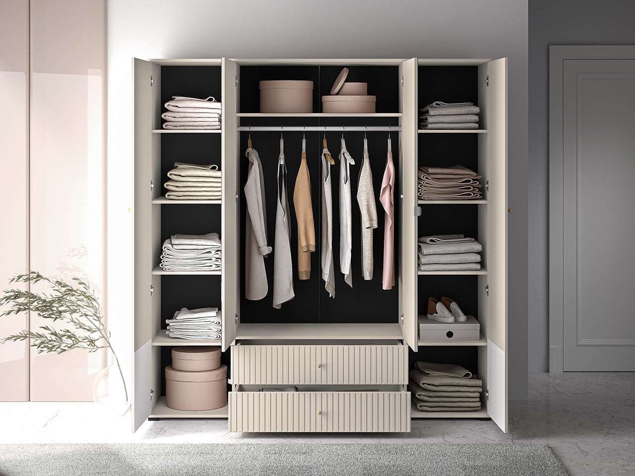 Grande Armoire en Cachemire avec Miroirs et Finitions en MDF Fraisé - Decora Home