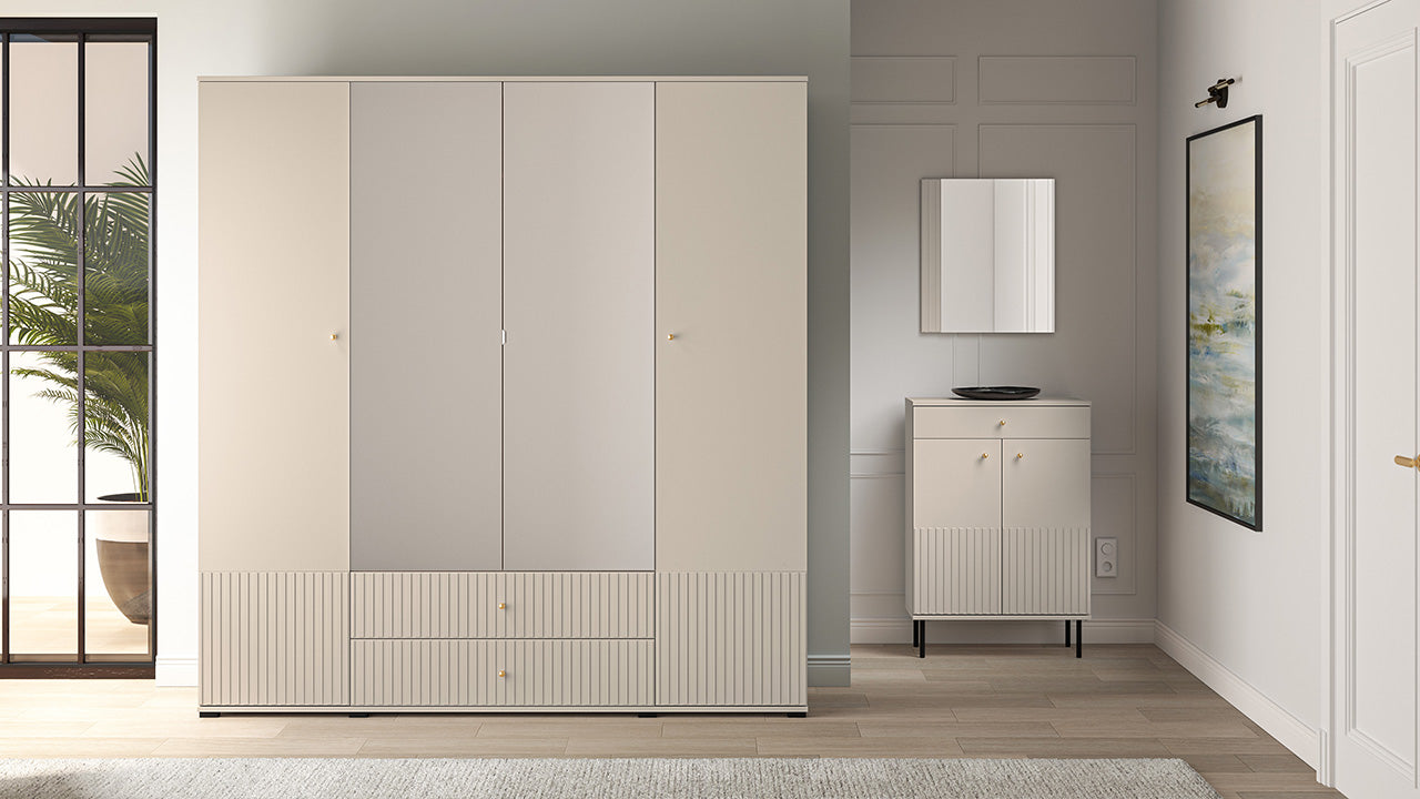 Grande Armoire en Cachemire avec Miroirs et Finitions en MDF Fraisé - Decora Home