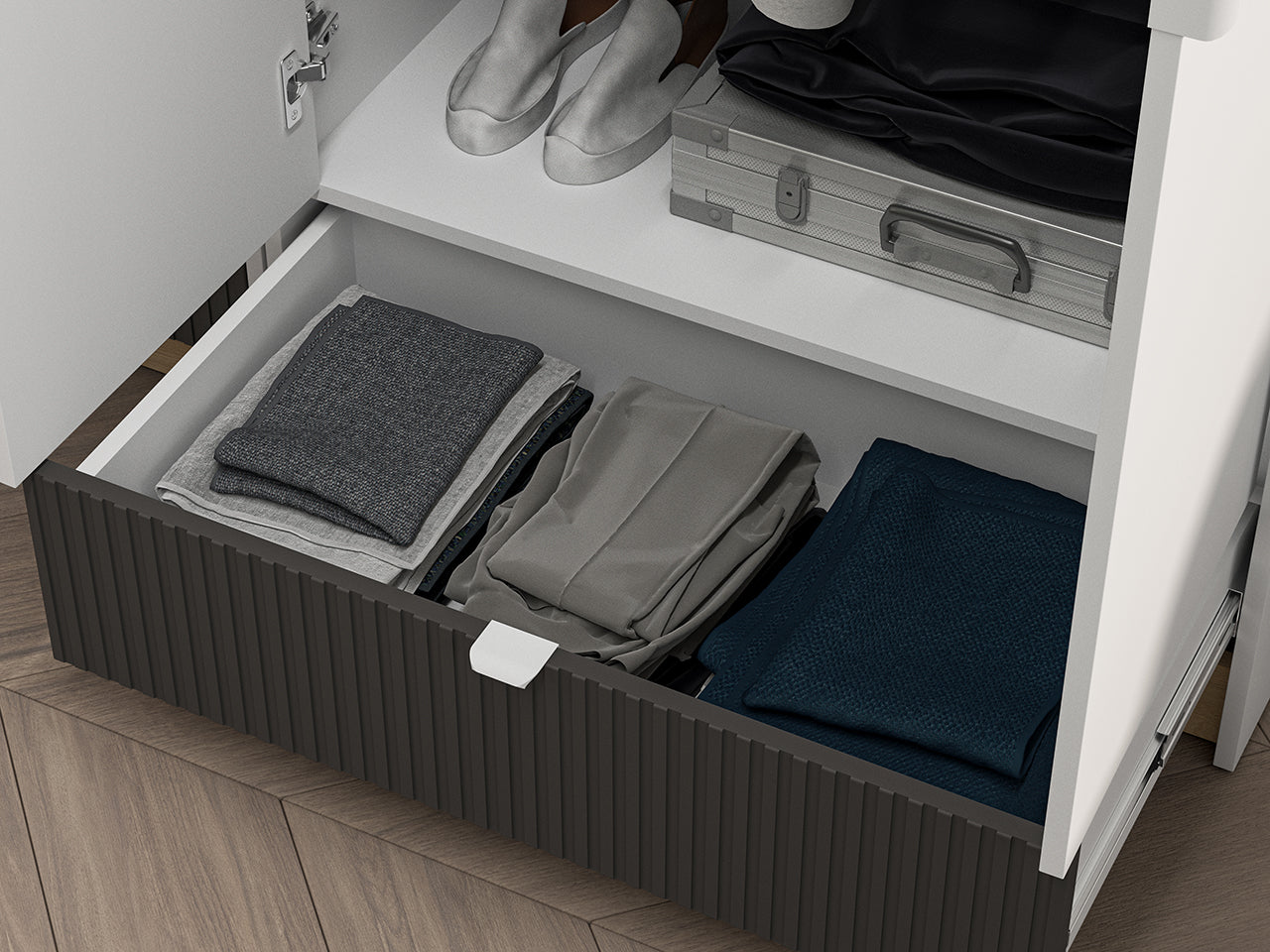 Garde-Robe enfant Moderne en Blanc et Chêne Castello - Panneau Laminé Résistant aux Rayures et à l'Humidité, Capacité de Tiroir Optimisée - Decora Home