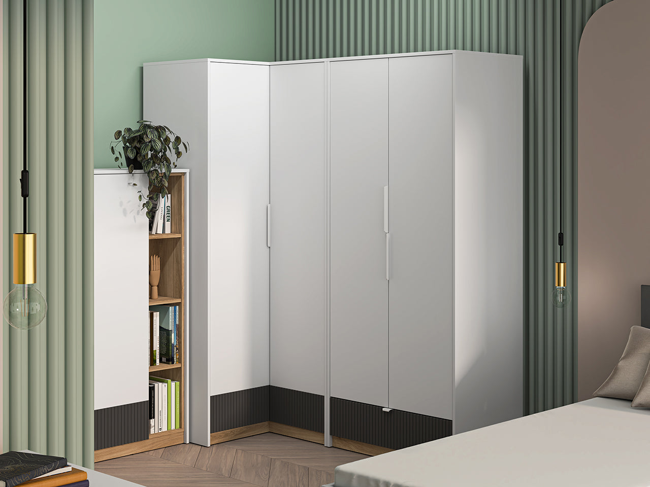 Garde-Robe enfant Moderne Blanc et Chêne Castello avec MDF Graphite Mat – Durable et Élégante - Decora Home