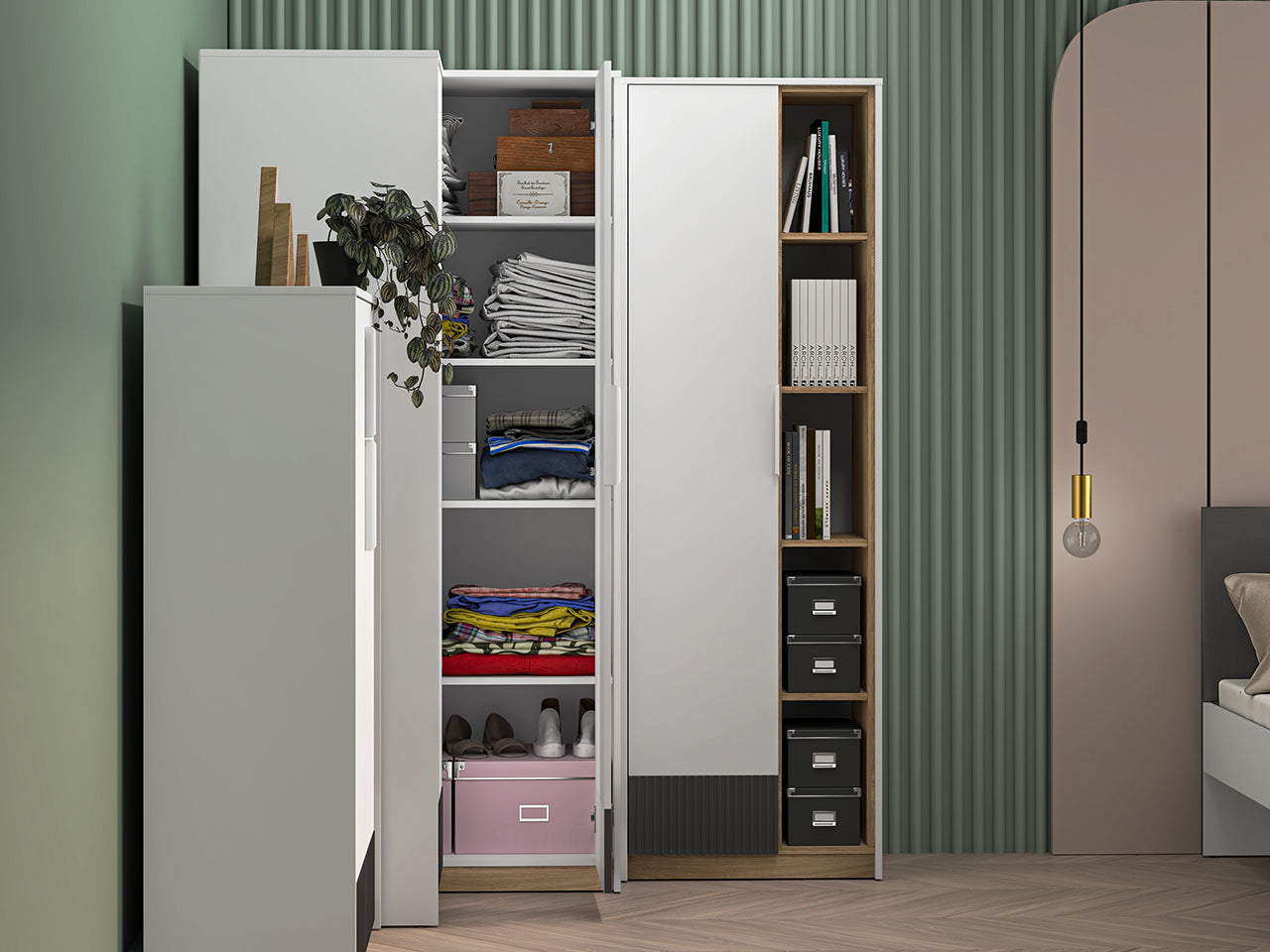 Garde-Robe enfant Moderne Blanc et Chêne Castello avec MDF Graphite Mat – Durable et Élégante - Decora Home