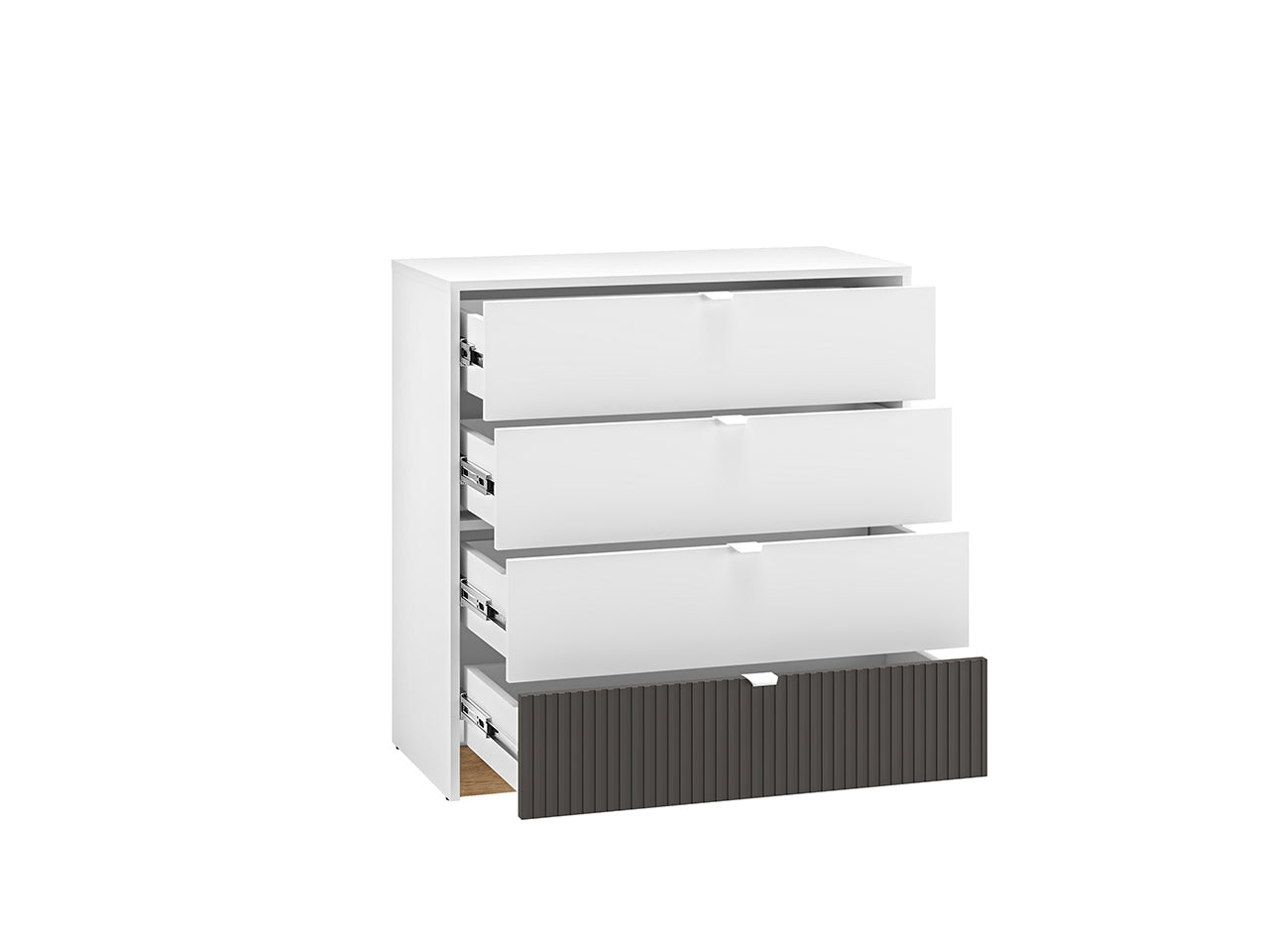 Commode, Buffet Compacte Enfant avec Tiroirs à Extension Complète – Blanc, Graphite Mat & Chêne Castello - Decora Home