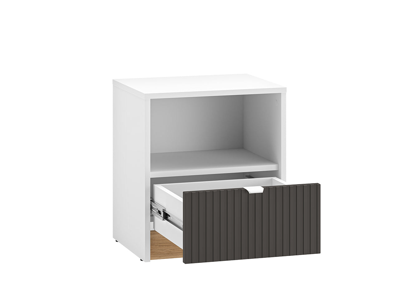 Table de Chevet Moderne – Blanc, Graphite Mat & Chêne Castello - Decora Home