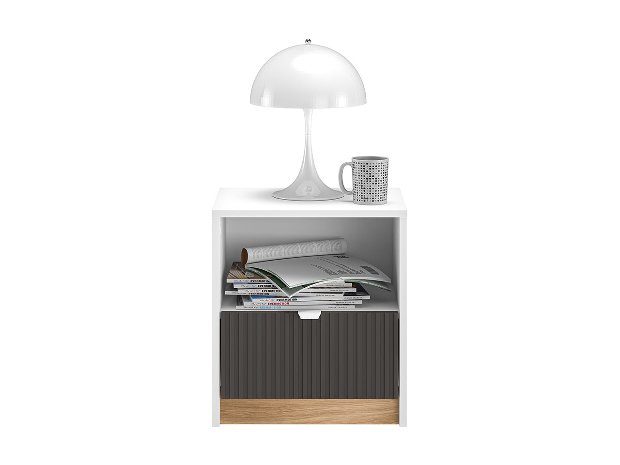 Table de Chevet Moderne – Blanc, Graphite Mat & Chêne Castello - Decora Home