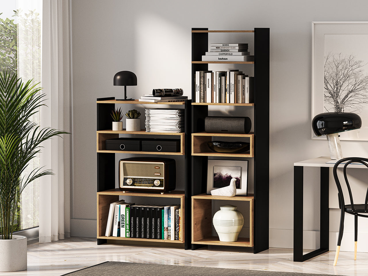 Étagère avec Bordure ABS - Chêne Artisanal + Noir - Decora Home