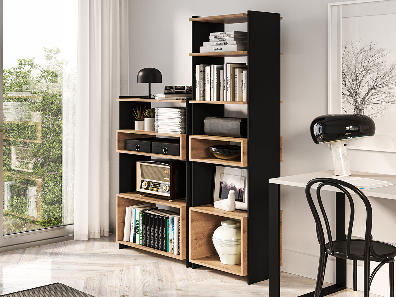 Étagère avec Bordure ABS - Chêne Artisanal + Noir - Decora Home