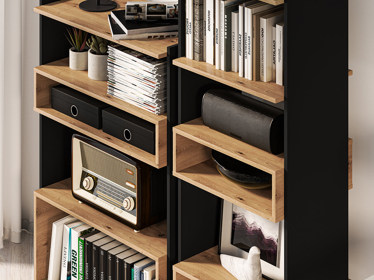 Étagère avec Bordure ABS - Chêne Artisanal + Noir - Decora Home