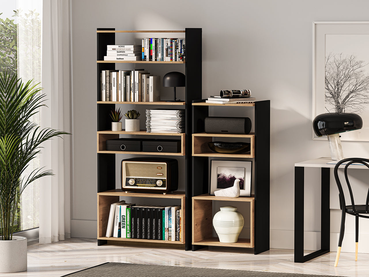 Étagère avec Bordure ABS - Chêne Artisanal + Noir - Decora Home