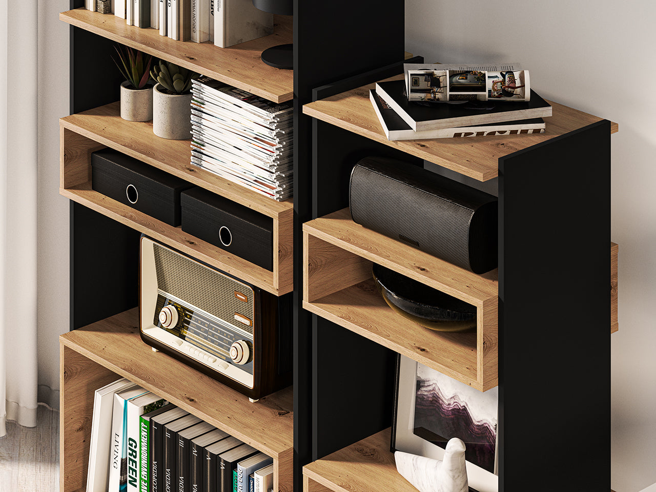 Étagère avec Bordure ABS - Chêne Artisanal + Noir - Decora Home