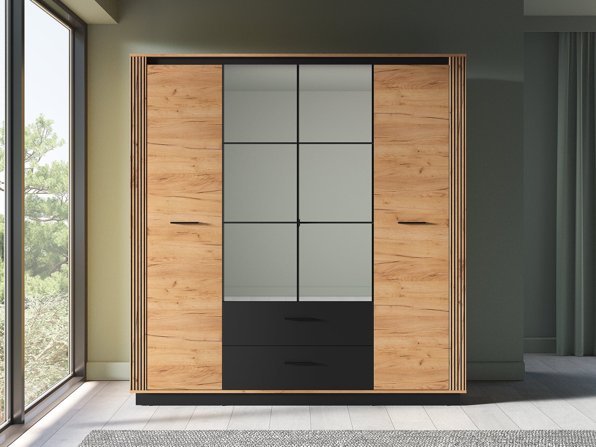 Armoire Moderne Chêne Craft Or & Noir – Élégance et Grande Capacité de Rangement|Offre Limitée|Decora Home