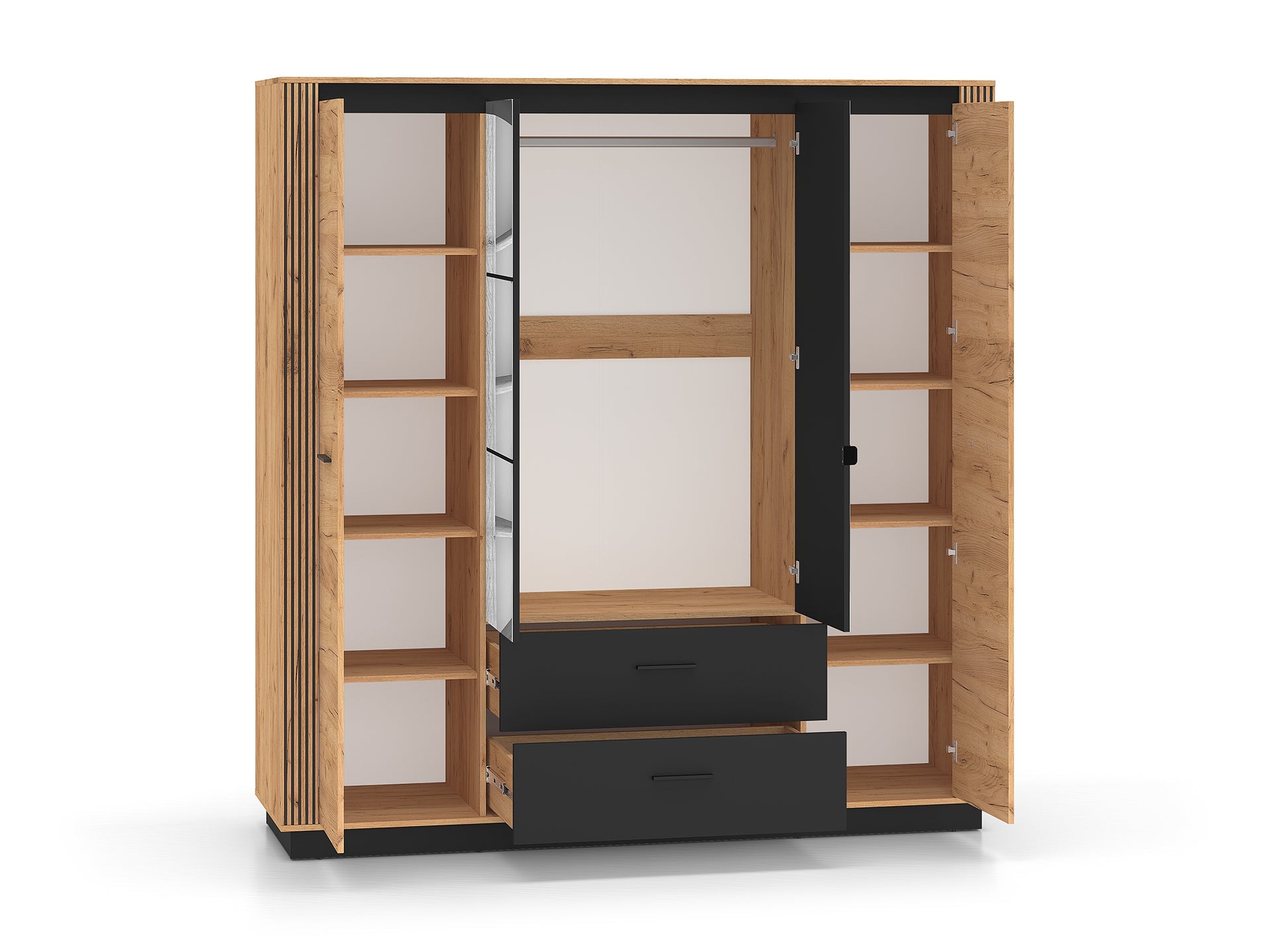 Armoire Moderne Chêne Craft Or & Noir – Élégance et Grande Capacité de Rangement - Decora Home