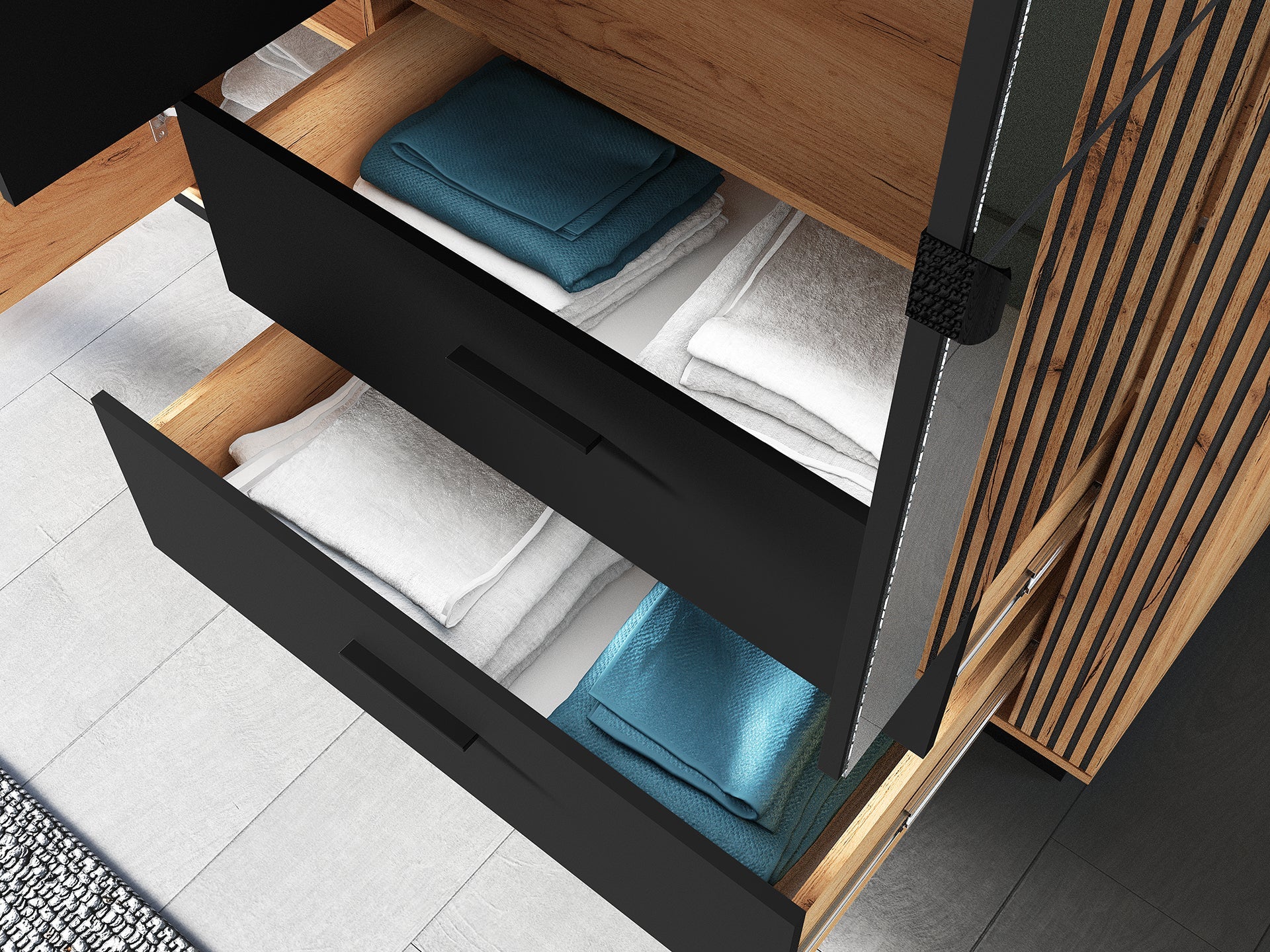 Armoire Moderne Chêne Craft Or & Noir – Élégance et Grande Capacité de Rangement - Decora Home