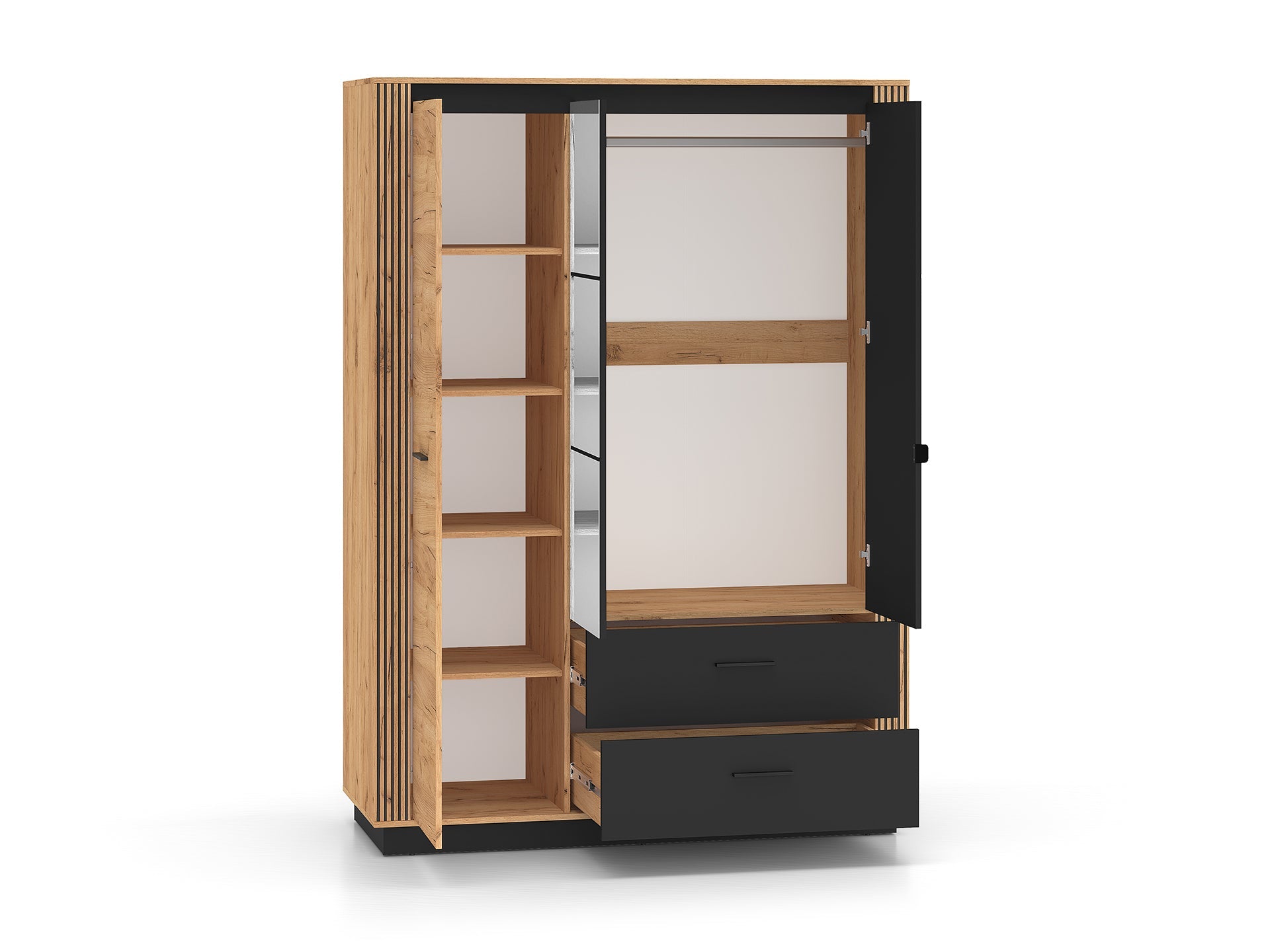 Armoire Moderne Chêne Craft Or & Noir – Élégance et Grande Capacité de Rangement - Decora Home