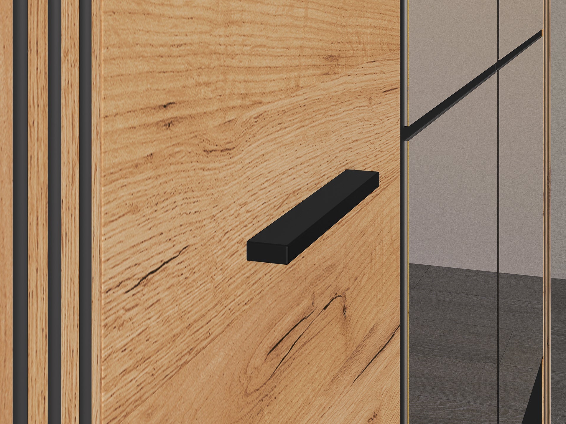 Armoire Moderne Chêne Craft Or & Noir – Élégance et Grande Capacité de Rangement - Decora Home