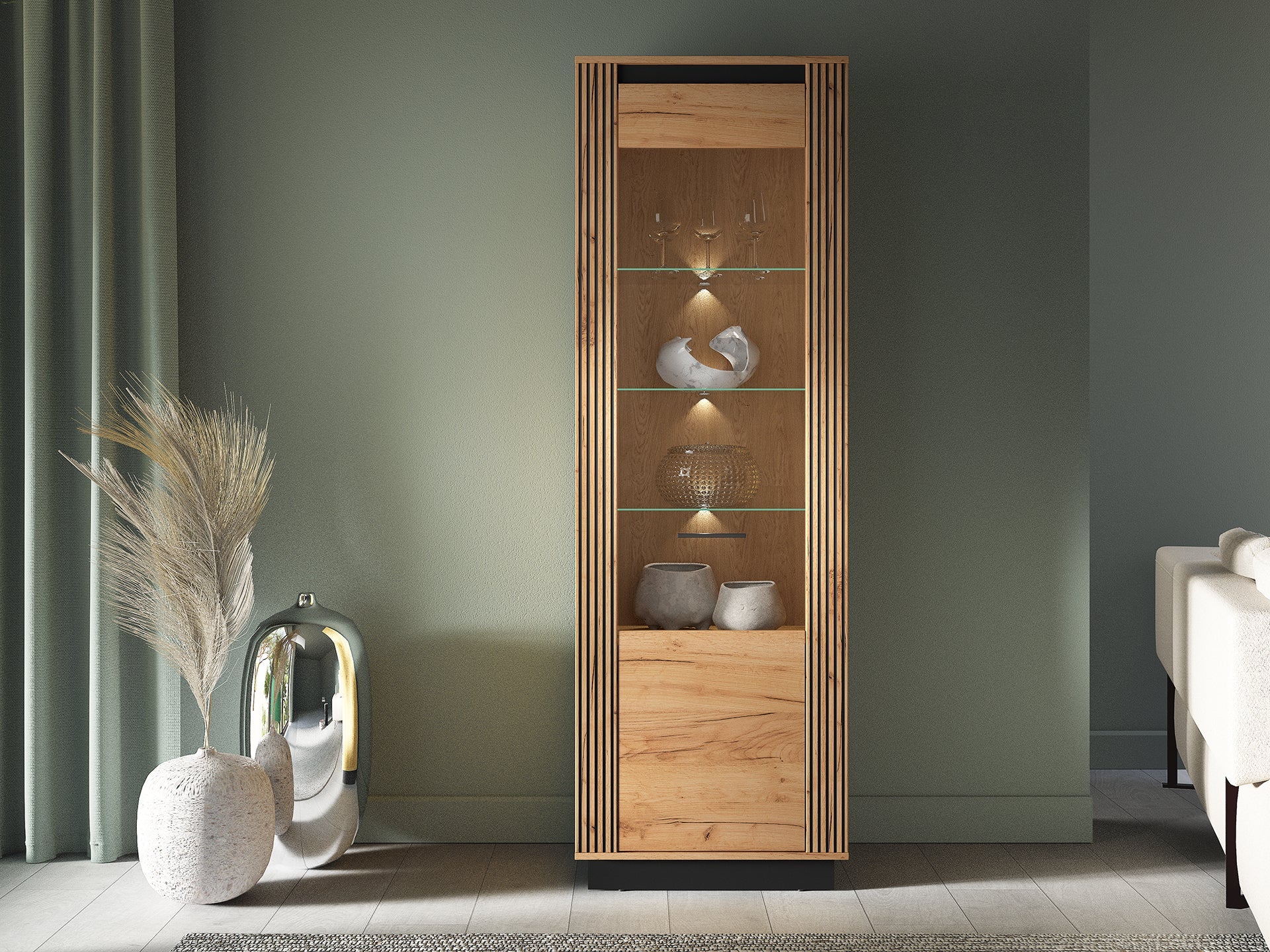Armoire Élégante en Chêne Craft Gold et Noir avec Verre Trempé - Design Moderne et Sécurisé - Decora Home