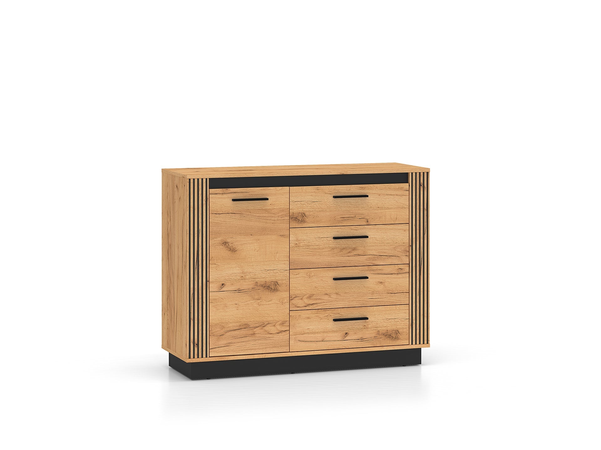 Commode, Buffet, Buffet Moderne en Chêne Craft Gold et Noir – Résistant aux Rayures et à l'Humidité - Decora Home
