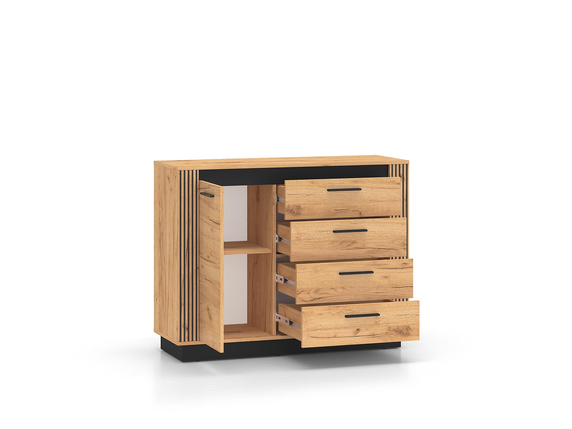 Commode, Buffet, Buffet Moderne en Chêne Craft Gold et Noir – Résistant aux Rayures et à l'Humidité - Decora Home