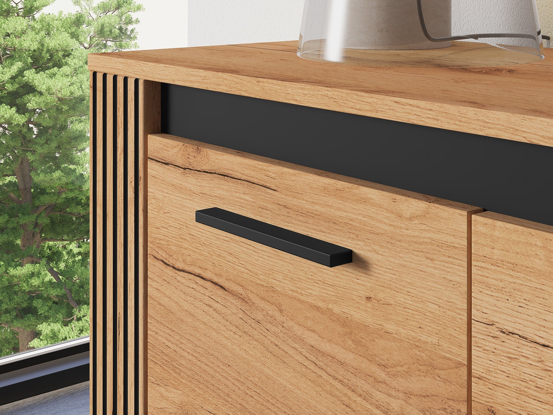 Commode, Buffet, Buffet Moderne en Chêne Craft Gold et Noir – Résistant aux Rayures et à l'Humidité - Decora Home