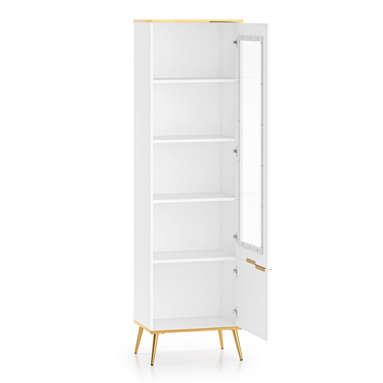 Vitrine haute en bois blanc laqué mat avec porte vitrée et structure dorée - Decora Home