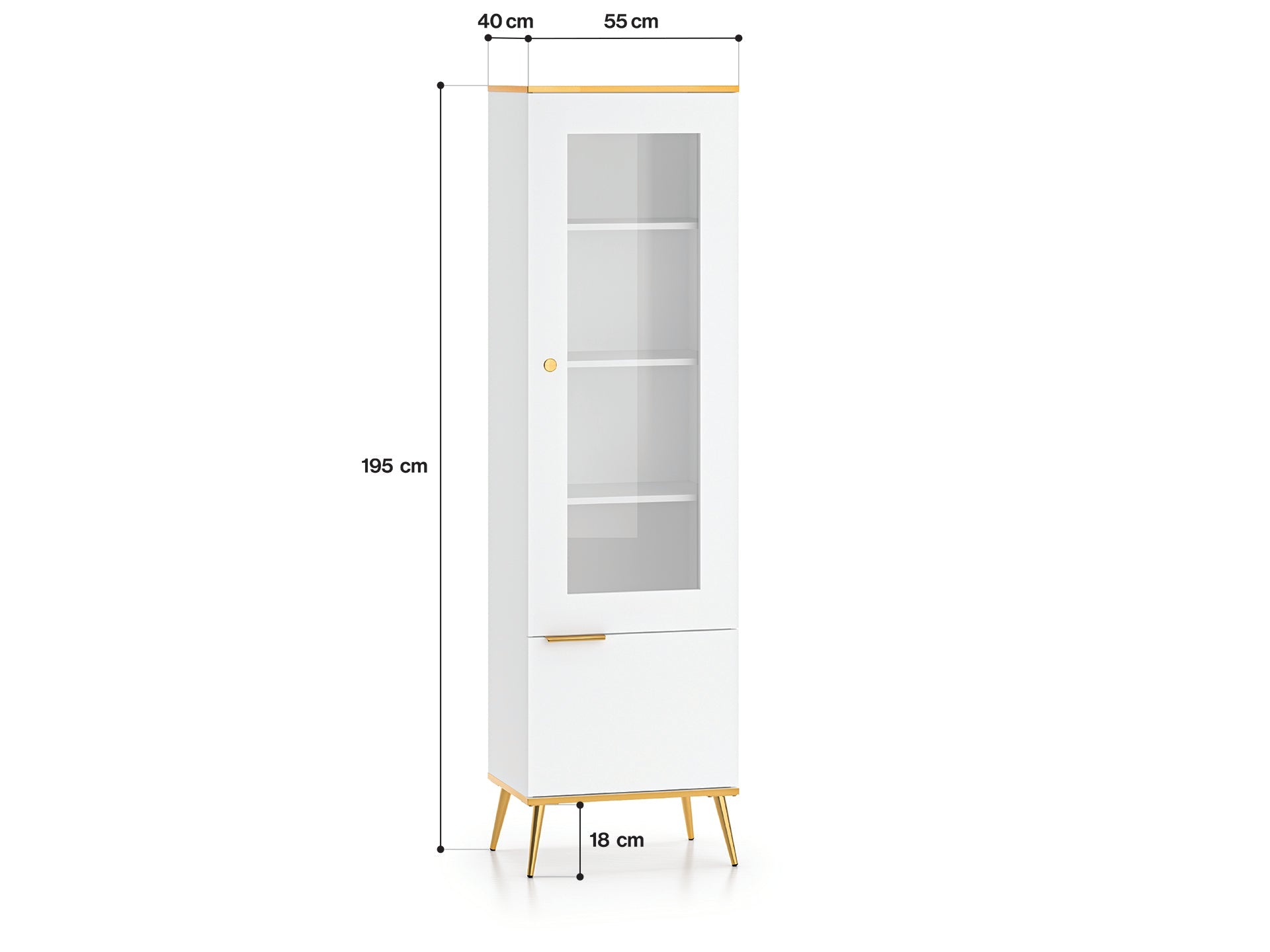 Vitrine haute en bois blanc laqué mat avec porte vitrée et structure dorée - Decora Home
